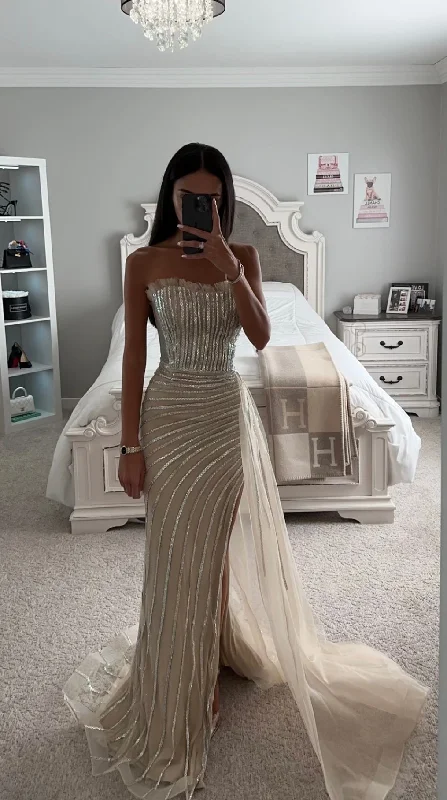 Get It Before It’s Gone NUDE OVERSKIRT RHINESTONE DETAIL GOWN