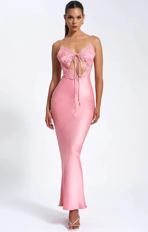 Blowout Deals ZINA SALMON PINK LACE MAXI DRESS