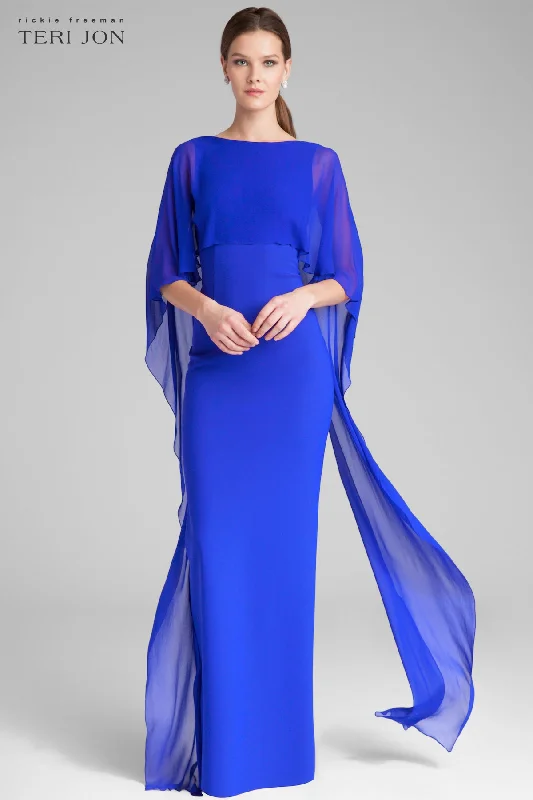 Daily Deals Scuba Gown with Chiffon Cape