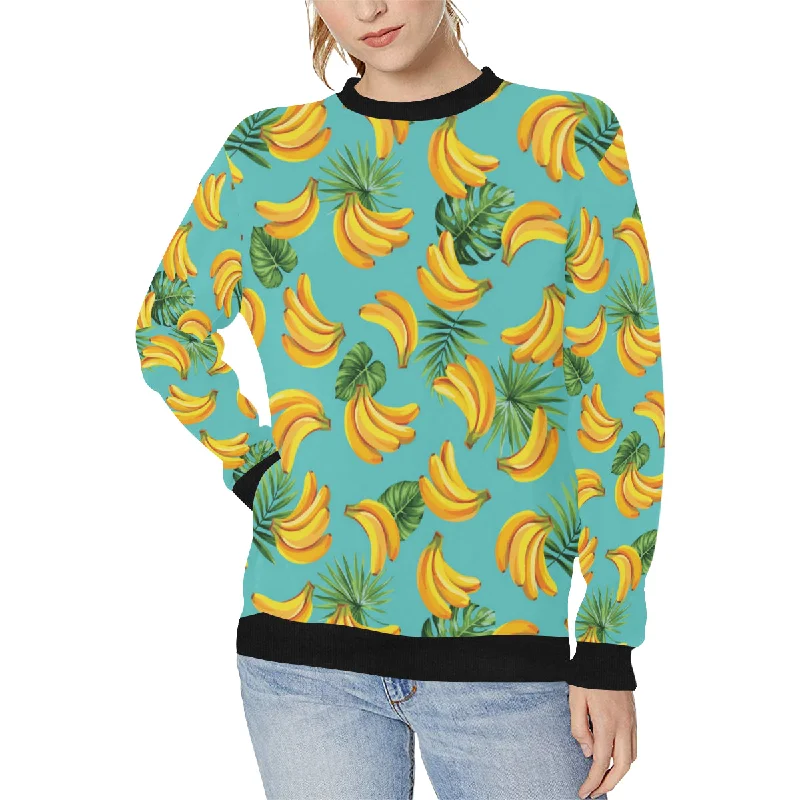 Don’t Miss Out Banana Palm Leaves pattern background Women's Crew Neck Sweatshirt