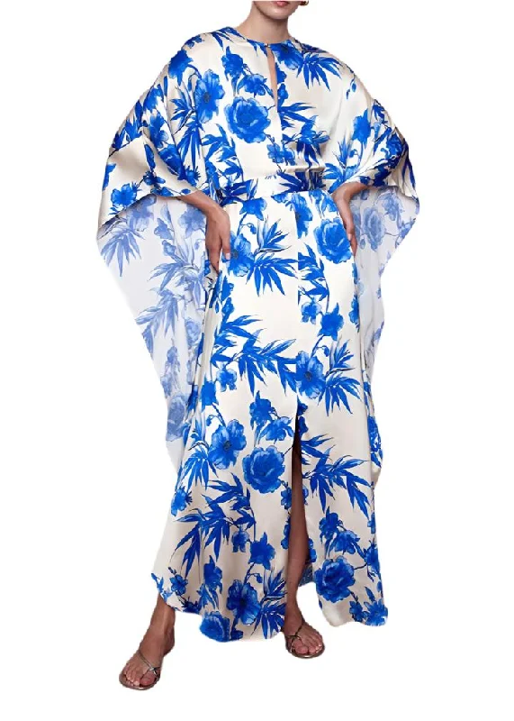 YEAR-End Clearance Esmeralda Crepe Satin Maxi Dress in Antigua Blue