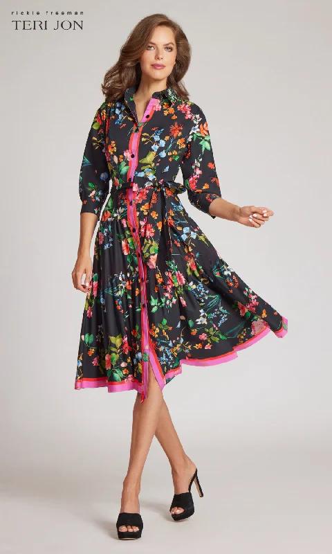 Lowest Price Floral Flounce Hem Shirt Dress