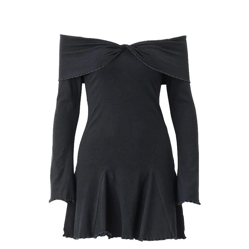 Deal Zone BerryBetty - Long sleeve ruffle off shoulder solid ruched mini dress