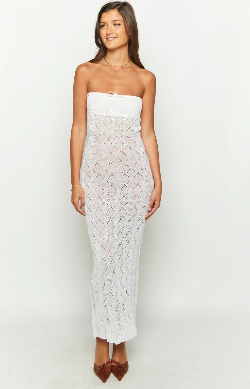 Reduced Prices Halina White Knit Strapless Maxi Dress