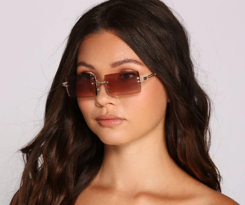 Miss Trendsetter Rimless Rectangle Sunglasses