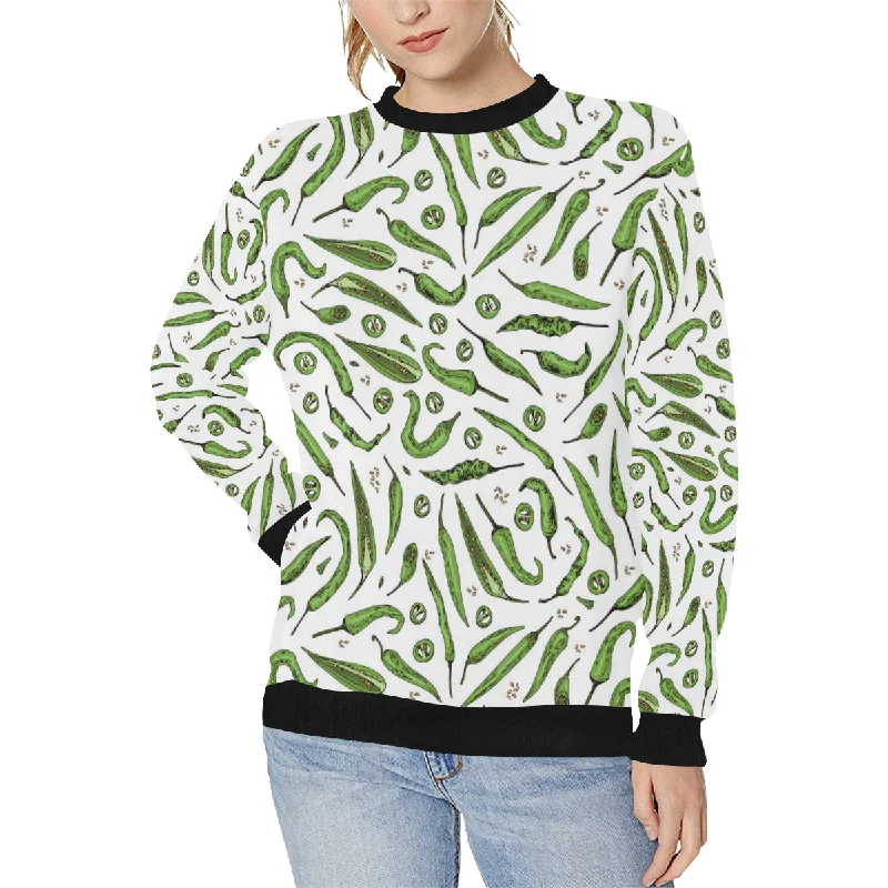 Hand drawn sketch style green Chili peppers patter Women's Crew Neck Sweatshirt