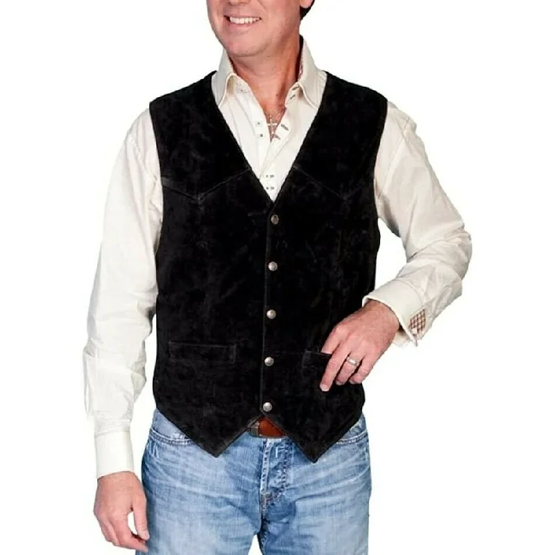 Crazy Deals Scully Men's Black Calf Suede Snap Front Western Vest 507-214
