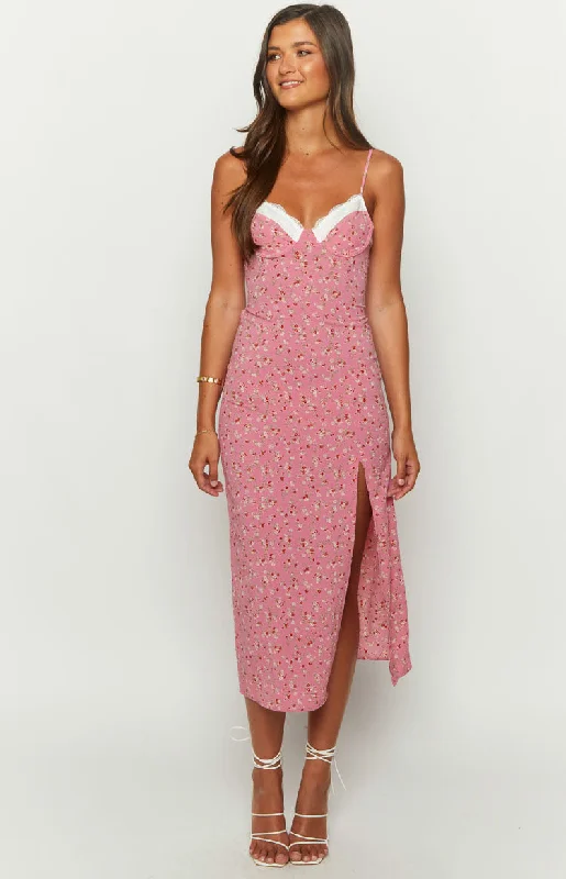 Deal Dash Kinsley Pink Floral Midi Dress