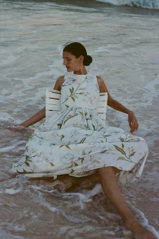 Early Access Ankle-Length Cornelia Dress in Ivory Hibiscus