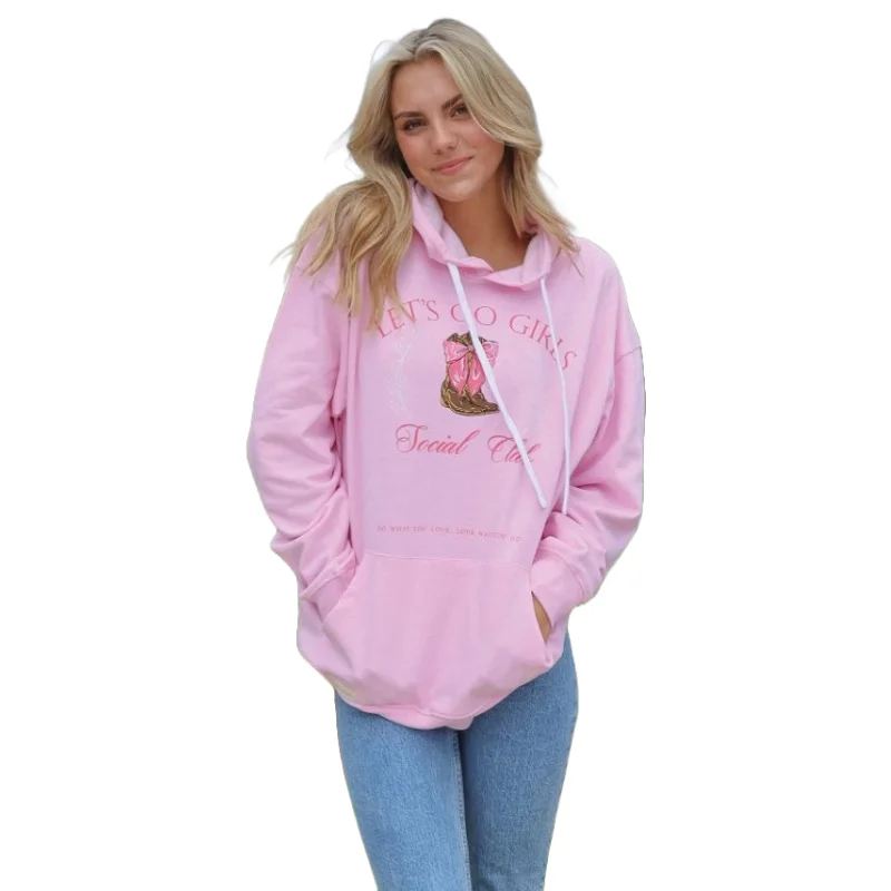 Super Bargain Simply Southern Ladies Oversized 'Let's Go Girls' Pink Hoodie 0224-HD-OVS-LETSGO