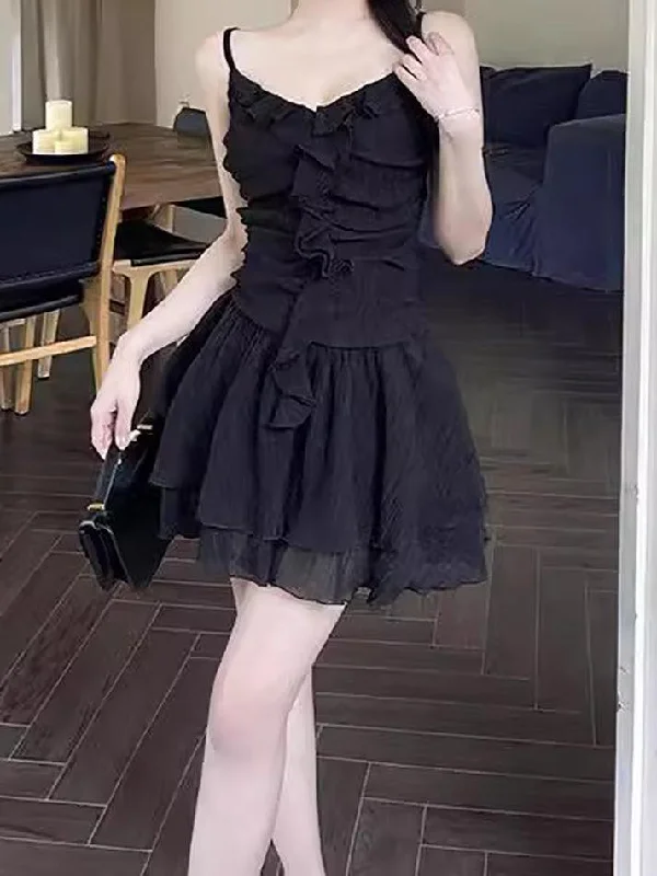 Vintage Ruffled V-Neck Mini Dress