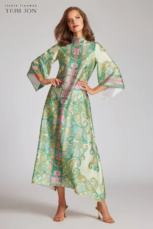 Sale Event Twill Mock Neck Paisley Print Dress