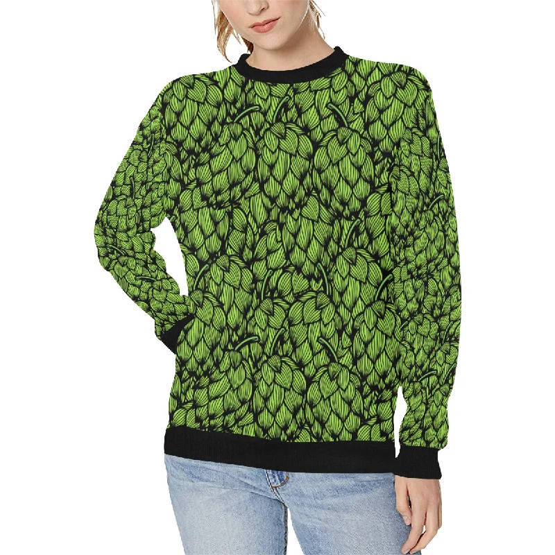 Green hop pattern Women's Crew Neck Sweatshirt