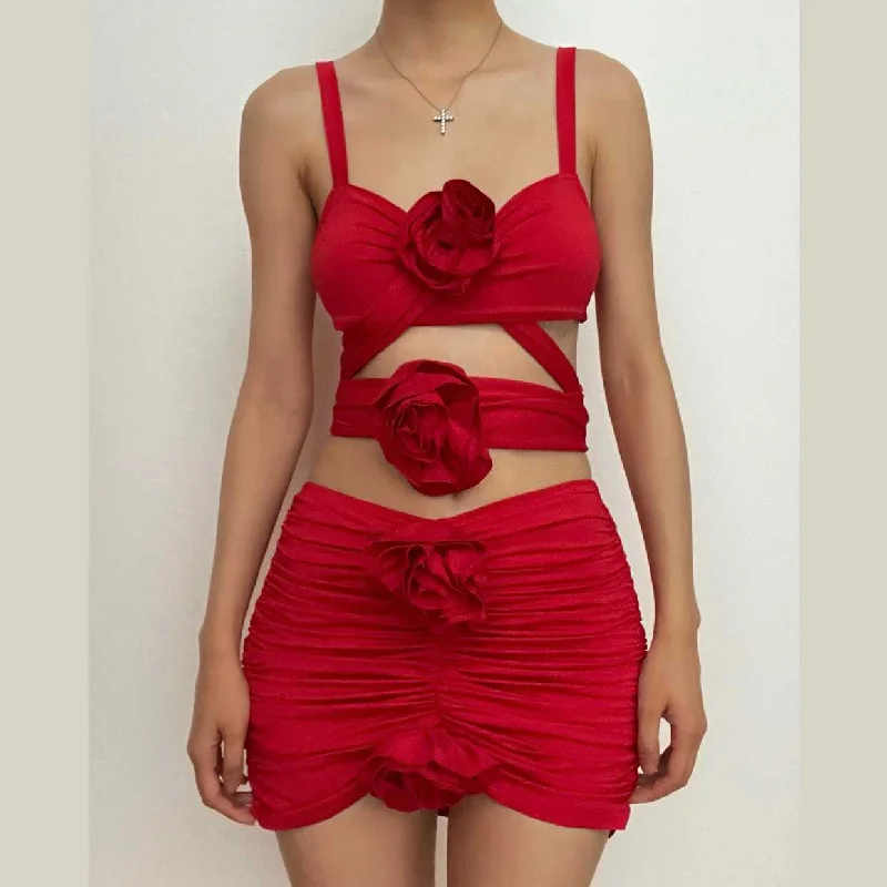 Great Deals BerryBetty - Solid ruched hollow out flower applique backless mini dress