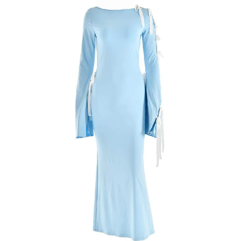 Super Sale BerryBetty - Self tie irregular contrast long sleeve slit maxi dress
