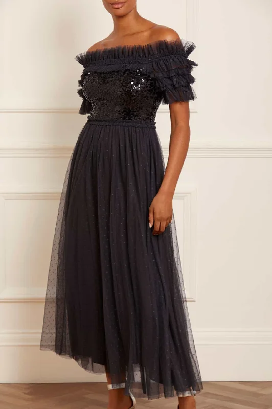Epic Deals Sequin Wreath Bodice Off-Shoulder Ankle Gown