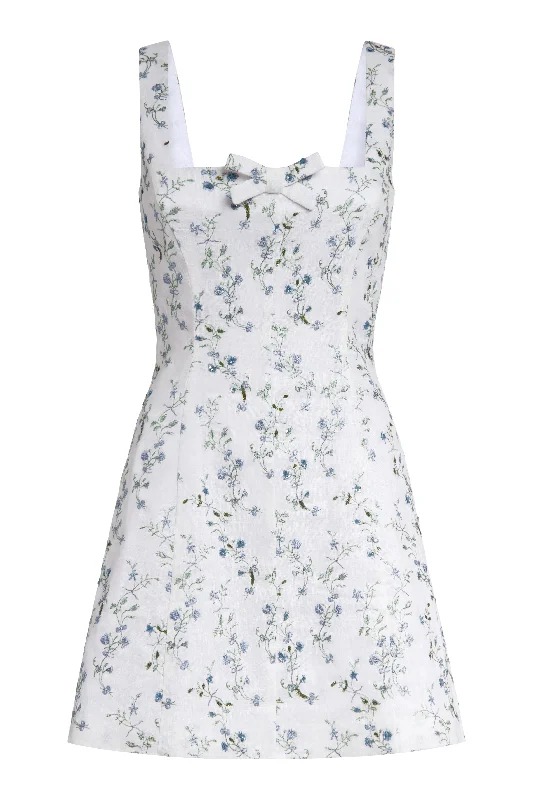 Discount Extravaganza OTM Exclusive: Linen Corinne Beaded Floral Embroidered Mini Dress With Bow Discount Extravaganza OTM Exclusive: Linen Corinne Beaded Floral Embroidered Mini Dress With Bow
