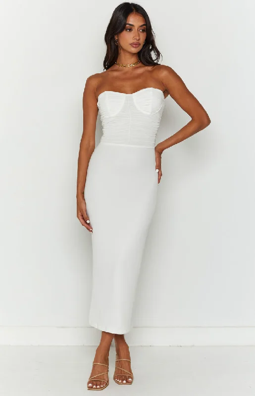 Deep Discounts Darling White Gathered Midi Dress
