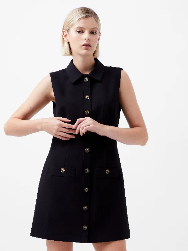 Overstock Azra Twill Sleeveless Button Mini Dress