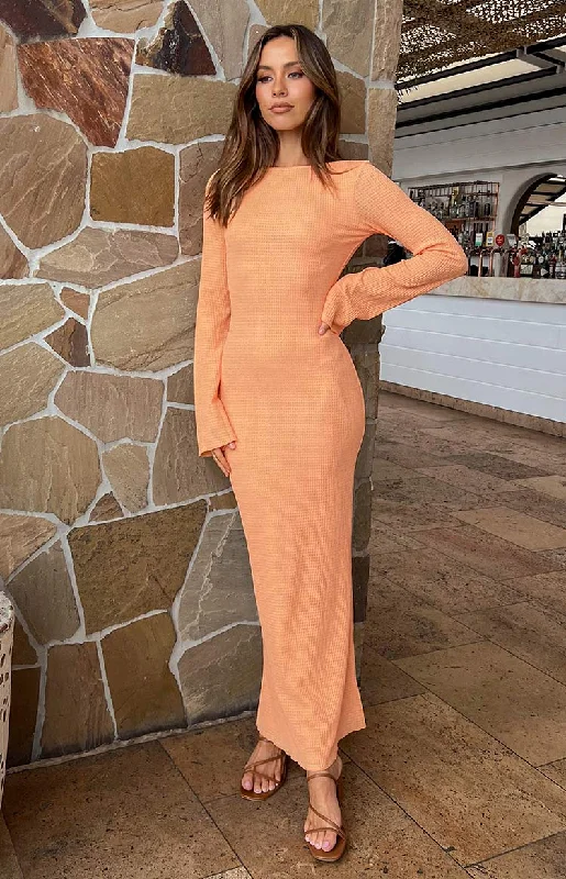 Limited Availability Looking For Love Orange Long Sleeve Midi Dress