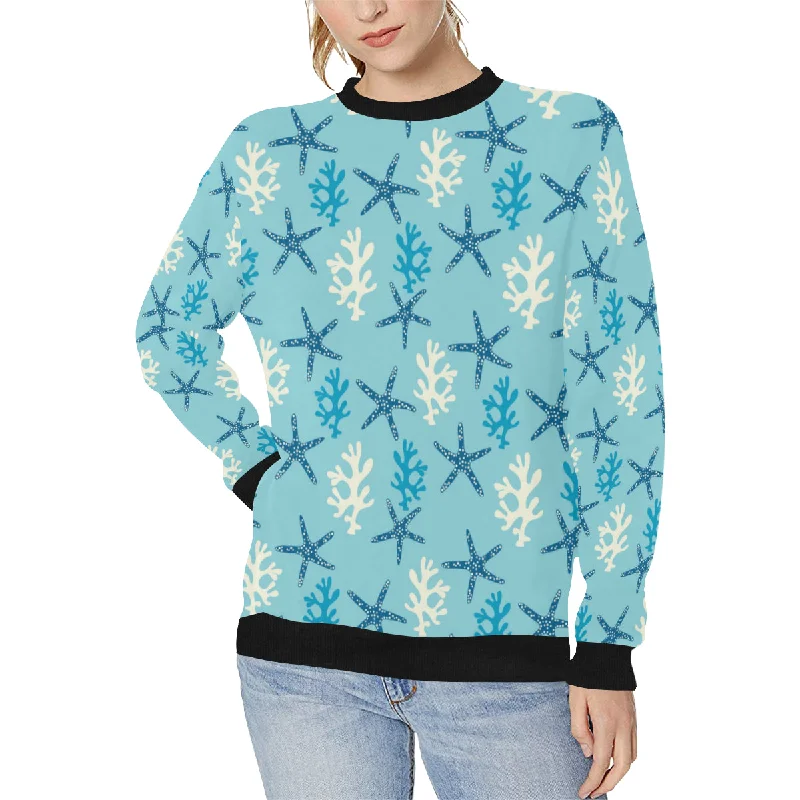 Price Reduction Blue starfish coral reef pattern Women's Crew Neck Sweatshirt