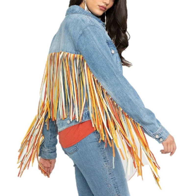 Online Only Scully Ladies Denim Fringe Jackets HC599-DEN