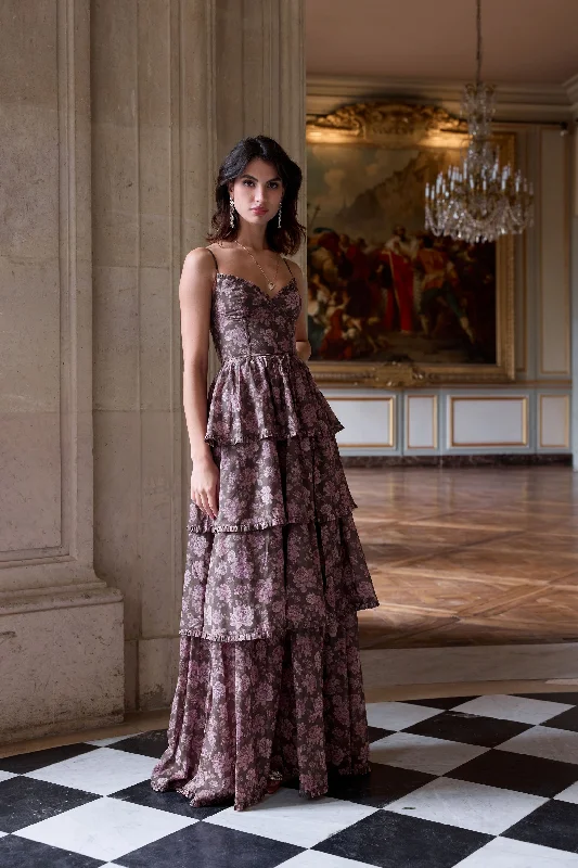 Hot Deal The Caterina Dress in Chocolate Peony Print