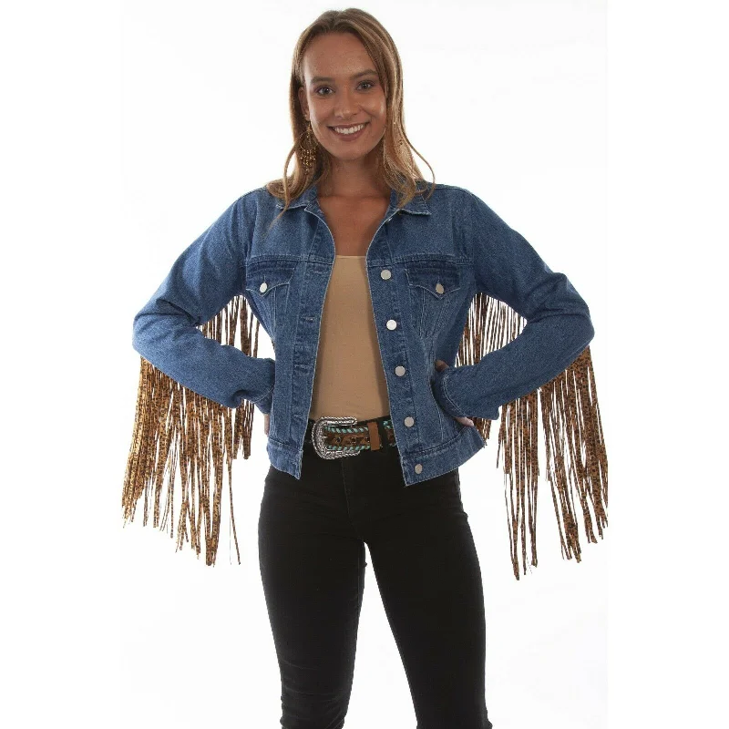 Big Savings Scully Ladies Leopard Fringe Denim Jacket HC647-DEN