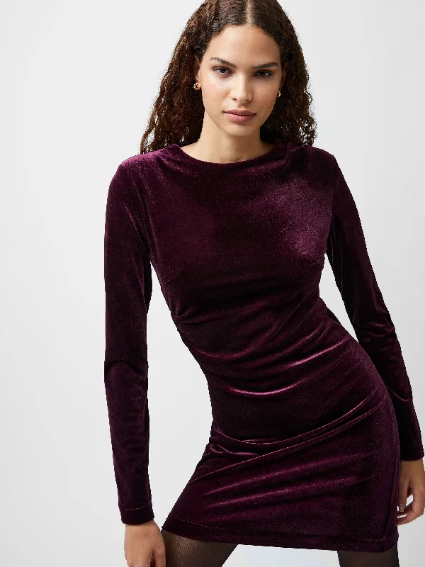 Super Bargain Viola Velvet Long Sleeve Bodycon Mini Dress