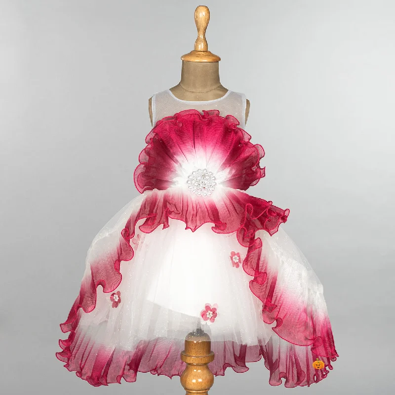 Fantastic Offers Pink & White Blooming Flower Girls Frock