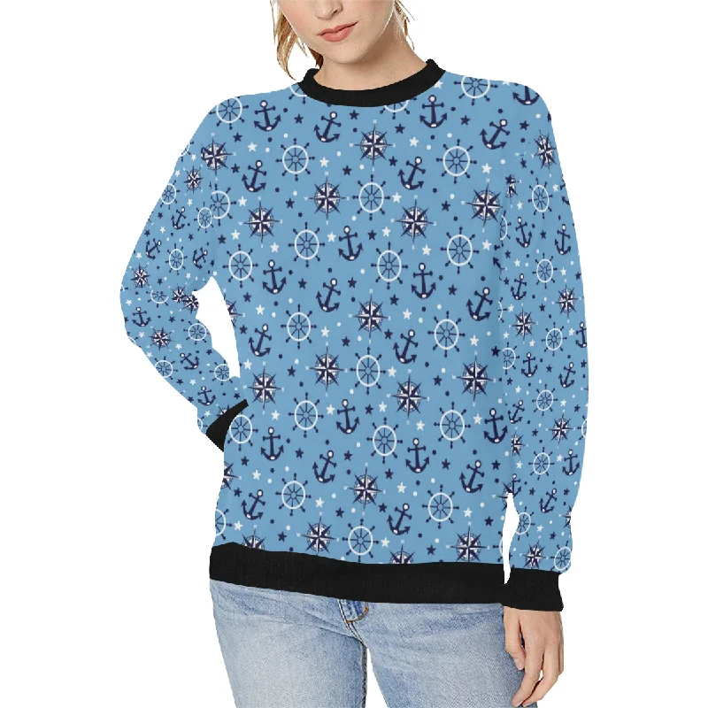 Instant Discount Anchors rudder compass star nautical pattern Women's Crew Neck Sweatshirt