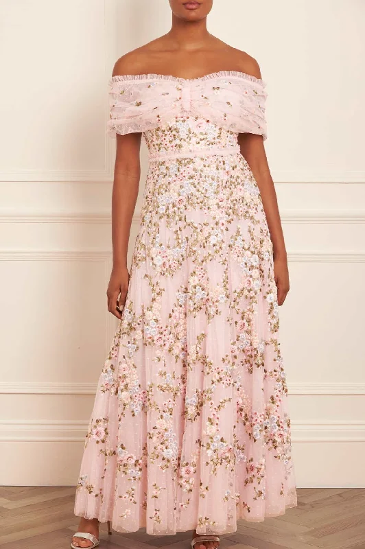 Incredible Offers Lunaria Wreath Off-Shoulder Gown