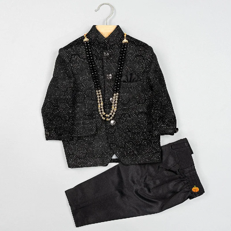 Deal Dash Black Bandhgala Suit for Boys