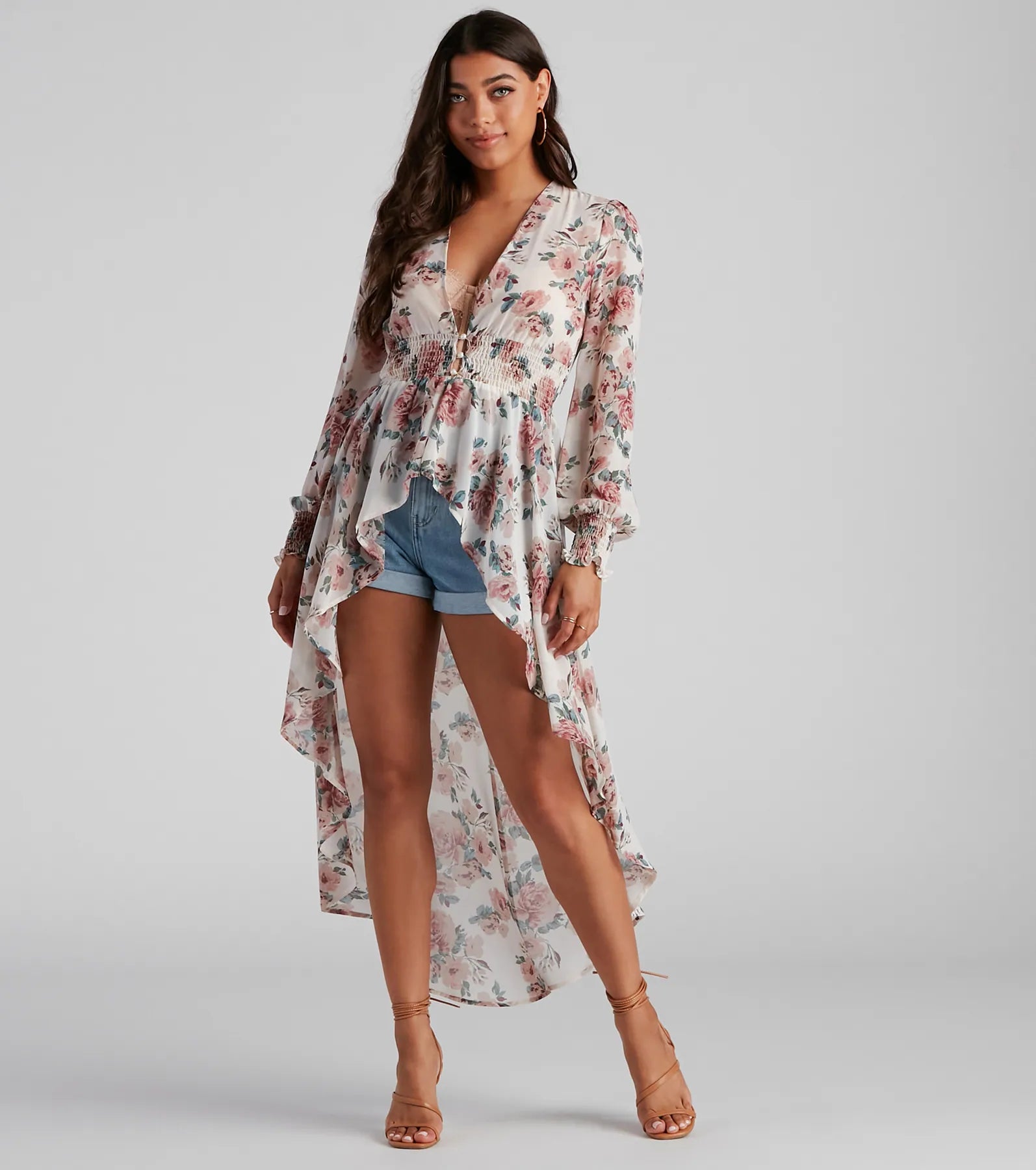 Make It Floral Chiffon High-Low Duster