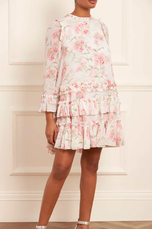 Massive Deals Summer Posy Chiffon Round Neck Mini Dress