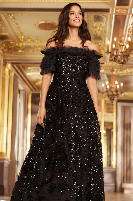 While Supplies Last Sequin Wreath Off-Shoulder Gown