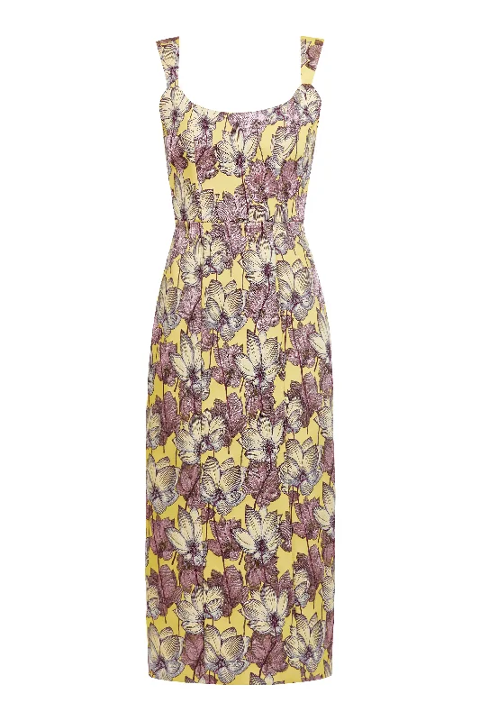 Buy More, Save More Nina Yellow and Purple Floral Brocade Corset Dress