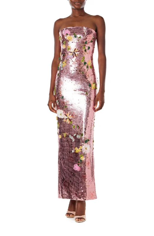 Closeout Strapless Embroidered Sequin Gown