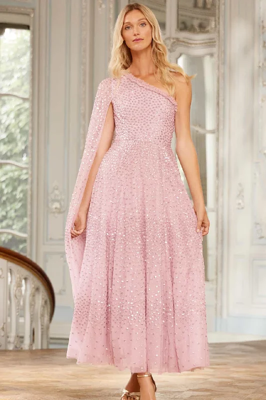 Deal Dash Scatter Dot One-Shoulder Ankle Gown