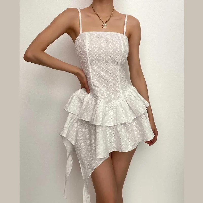 Fantastic Offers BerryBetty - Textured irregular ruffle solid zip-up backless cami mini dress