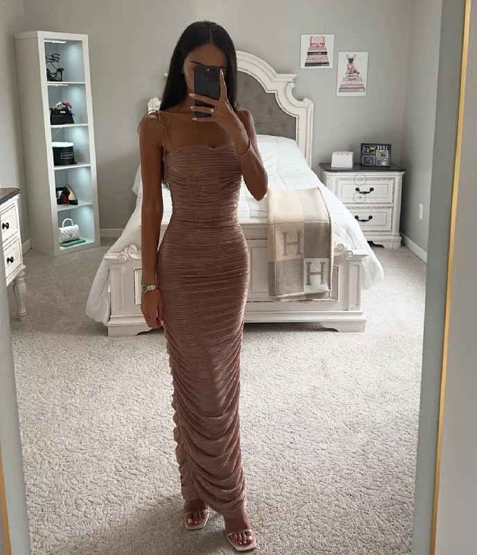 Special Savings ROSE GOLD RUCHED CHIFFON MAXI DRESS