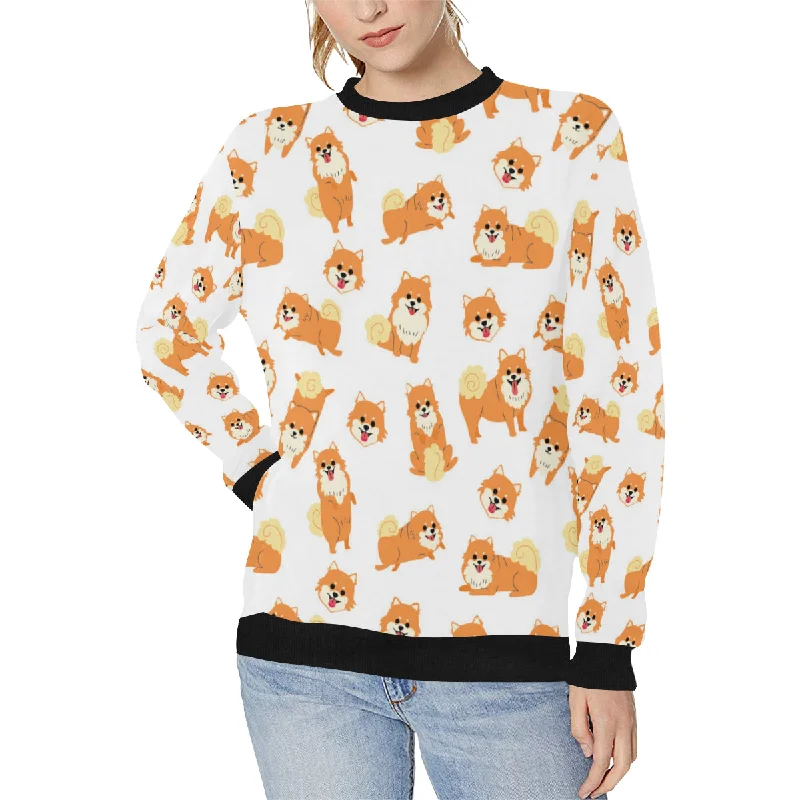 Final Markdown Brown pomeranian pattern Women's Crew Neck Sweatshirt