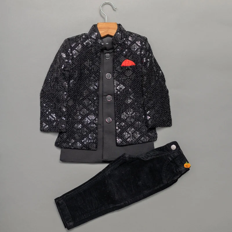 Members Only Black Sequin Boys Sherwani