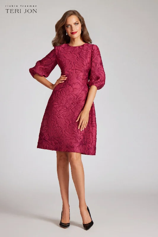 Price Buster Floral Jacquard Balloon Sleeve Dress