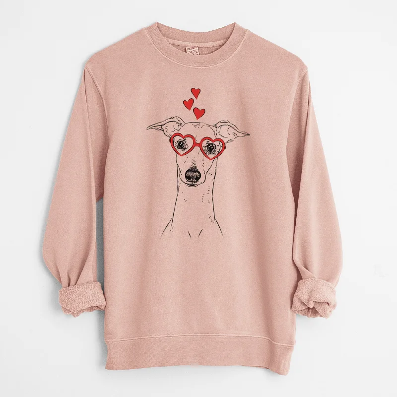 Customer Appreciation Sale Valentine Pip the Italian Greyhound - Unisex Pigment Dyed Crew Sweatshirt