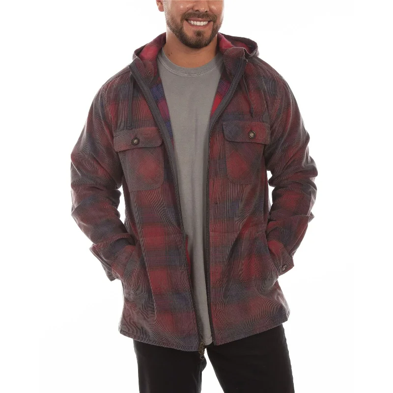 Don't Wait Scully Men's Red and Navy Zip Up Plaid Corduroy Hoodie 5270-RNV