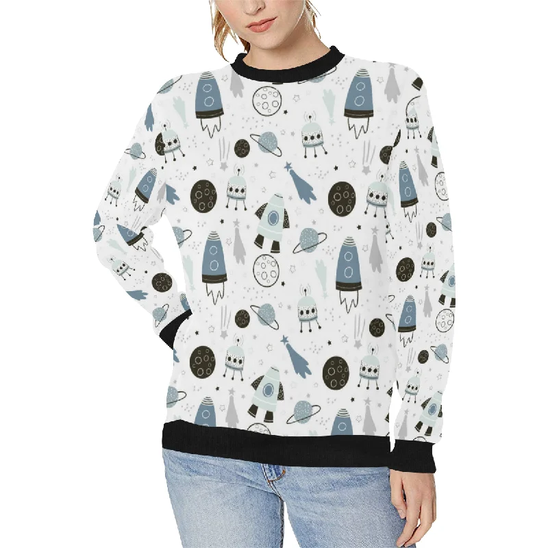 Hand drawn space elements space rocket star planet Women's Crew Neck Sweatshirt