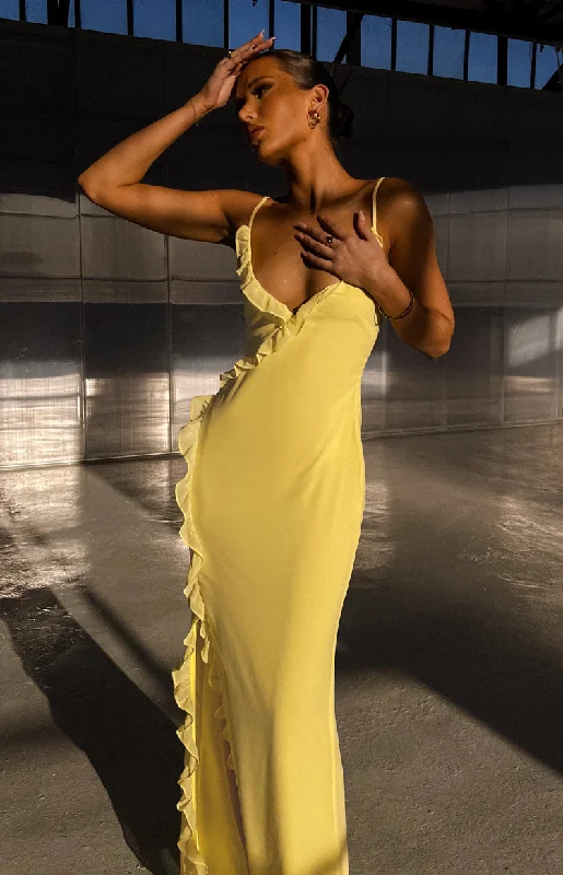 New Deals Nahanee Yellow Ruffle Maxi Dress