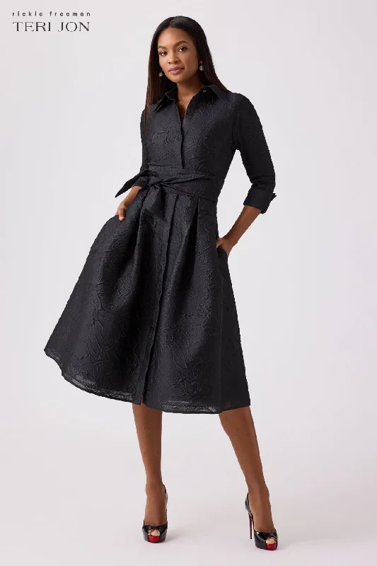 Reduced Prices Metallic Tonal Jacquard Shirt Dress