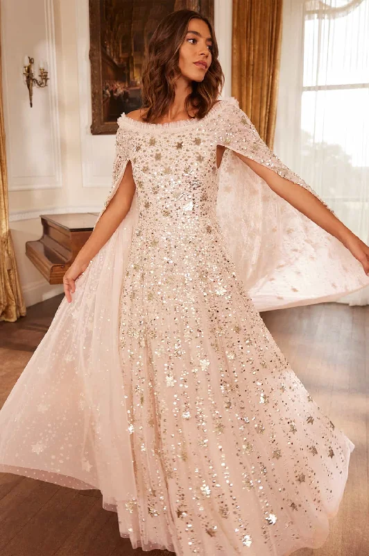 Discount Mania Shooting Stars Cape Ankle Gown